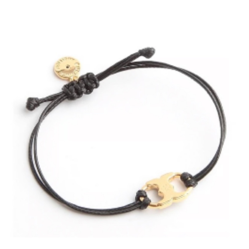 Tory Burch Black Embrace Cord Gold Logo Link Bracelet - Picture 4 of 7